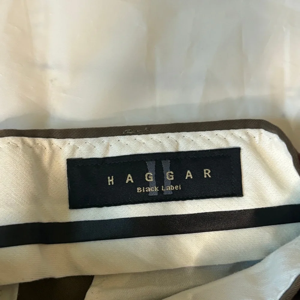 Haggar Dress Pants Mens 30x30 Brown Excellent Pleated Cuffed Black Label Trouser